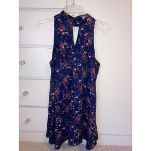 Navy blue floral patterned dress - Size MED